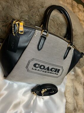 Coach Elise Satchel With Coach Badge in salt/black (Retail $338)